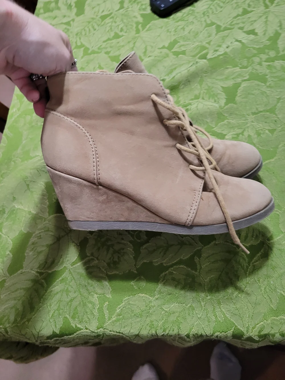 Madden Girl Beige Lace-Up Wedge Ankle Boots